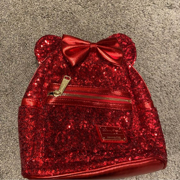 Loungefly Disney Parks NEW Minnie Mouse Pirate RED Sequined Mini Backpack - Picture 3 of 15